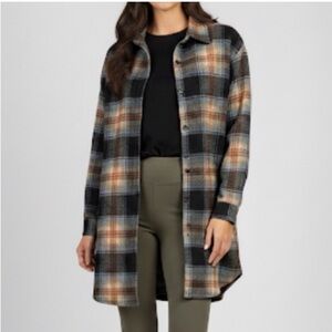 Adora Plaid Shacket Size Medium Black Cream Burnt Orange